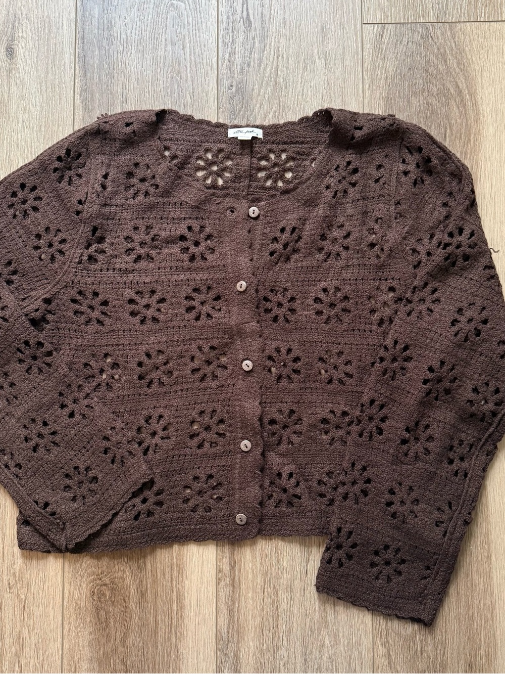 Ultra Pink Brown Crochet Button-Front Women’s Sweater Cardigan size Large